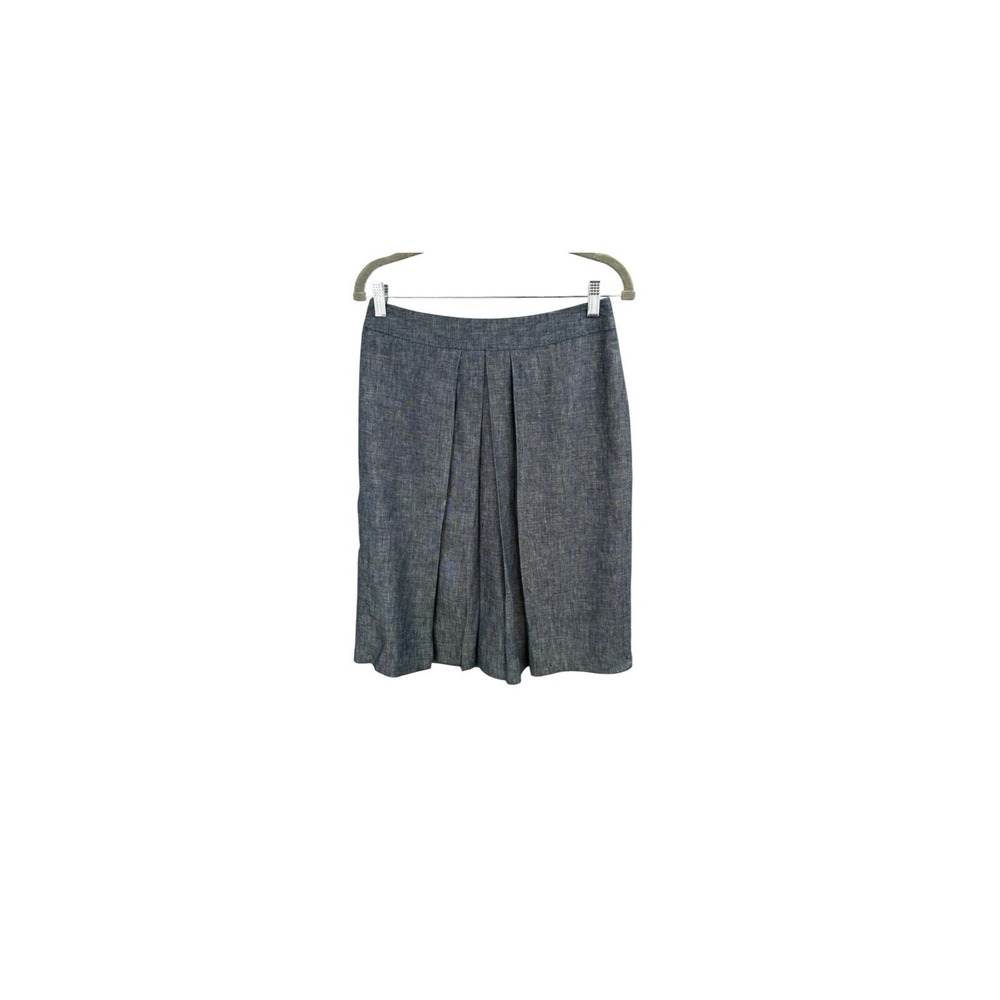 Brooks Brothers 346 Women's Blue Denim Chambray Linen Lined Pleated Skirt Size 4